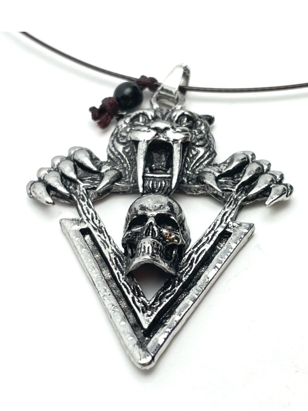 Tiger Skull Pendant On a Wire Choker Necklace